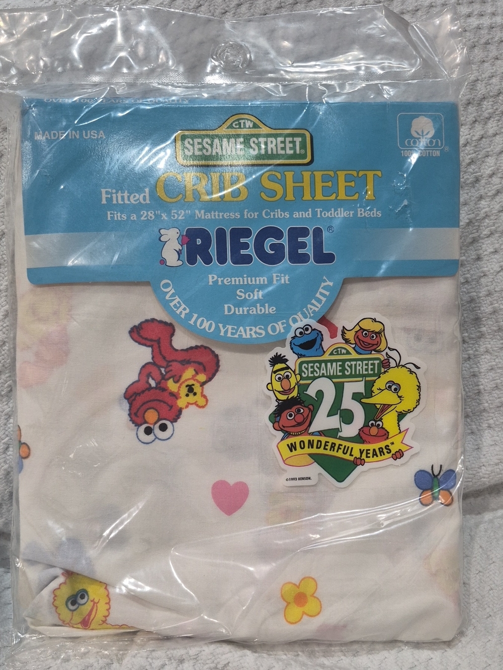 NIP 90's Sesame Street Fitted Crib Sheet With Elmo, Big Bird, Cookie Monster